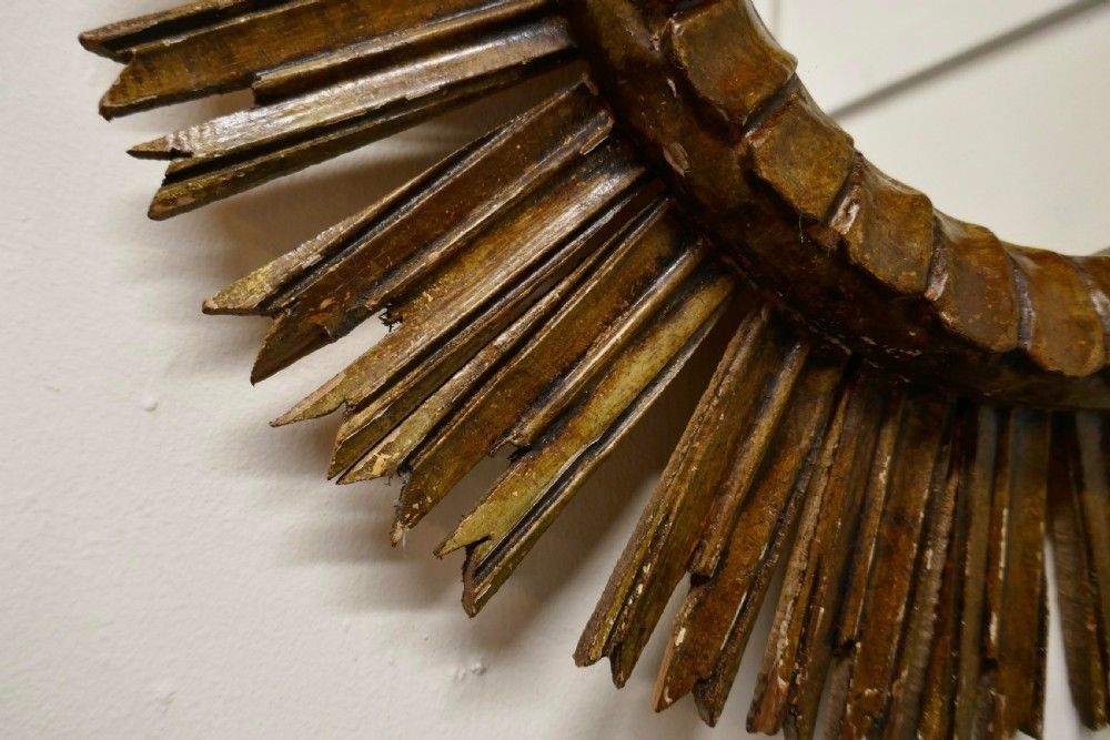 French Carved Wood Art Deco Odeon Style Sunburst Mirror photo Home Decor