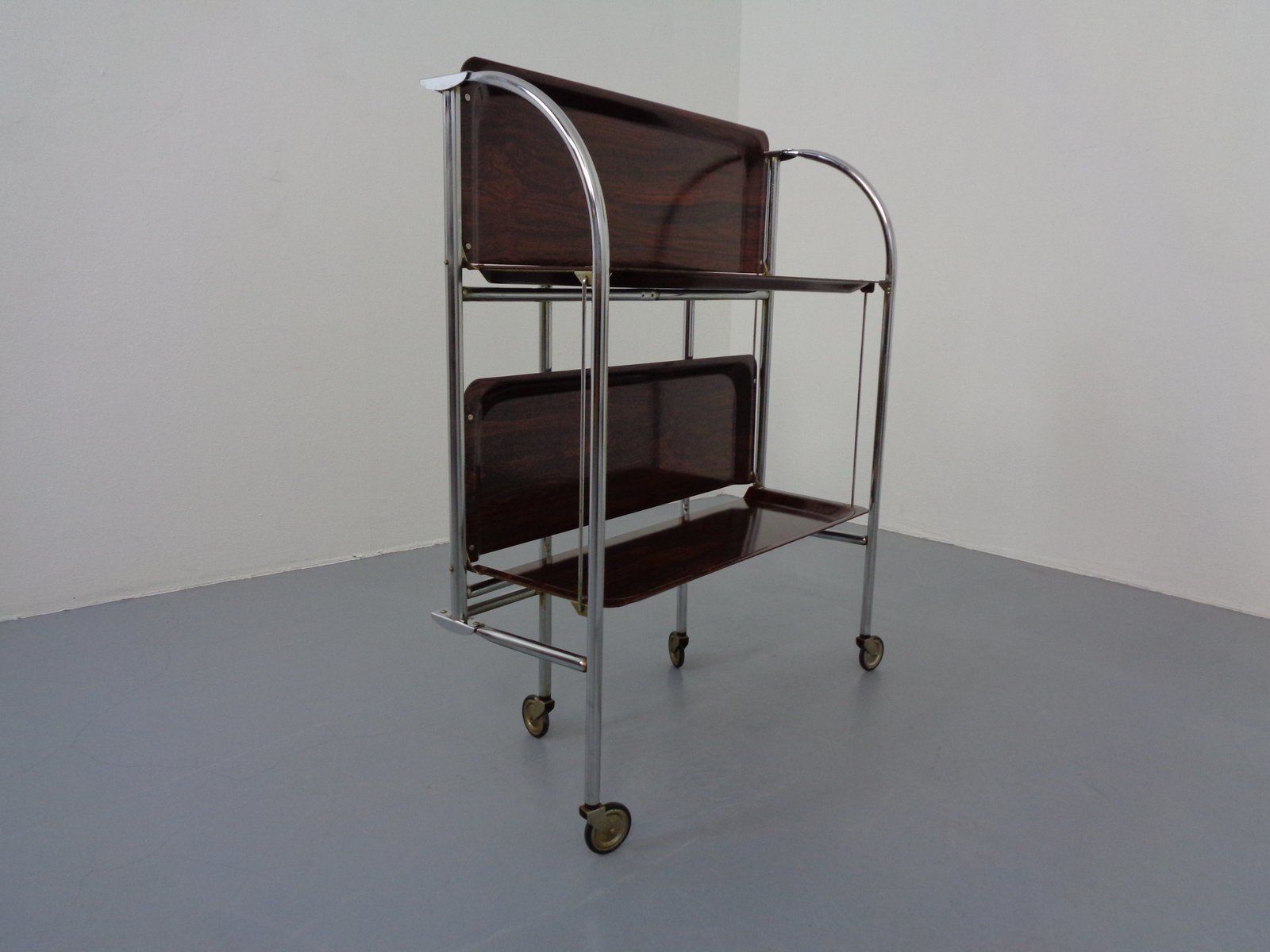 296.0 Vintage Optic Rosewood Pressalit Tea Cart 1970s photo