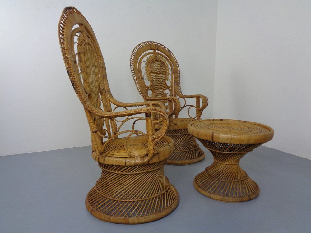 French Peacock Chairs & Table, 1960s, Set Of 3 photo for sale