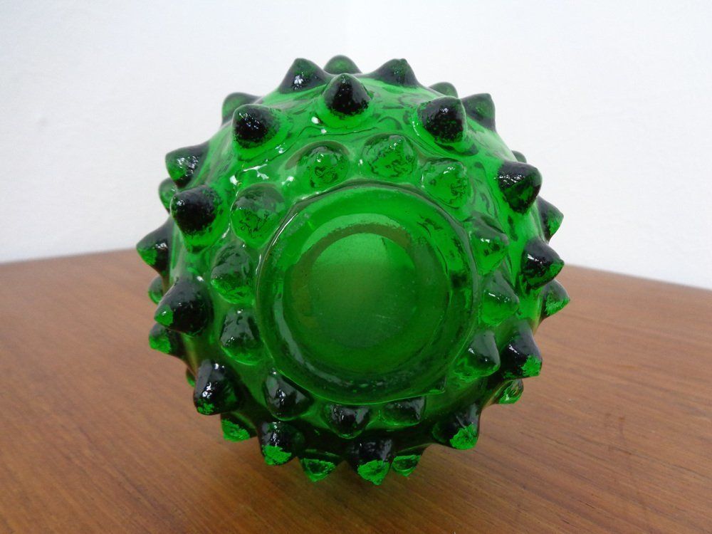 Italian Green Bubble Glass Vases & Bowl By Empoli, Set Of 3, 1960s photo buy