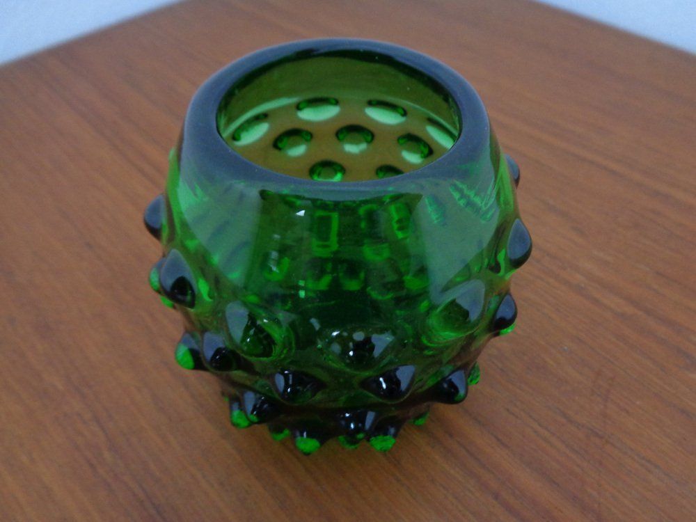 photo vinterior Italian Green Bubble Glass Vases & Bowl By Empoli, Set Of 3, 1960s