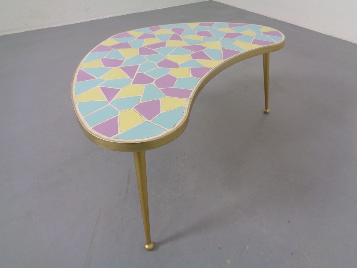 German Ceramic Metal & Mosaic Kidney Side Table, 1950s photo Furniture