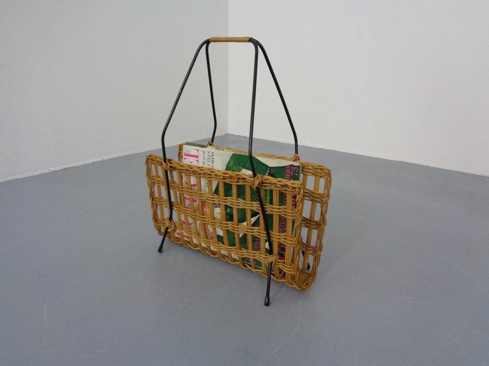Magazine Rack In Filigree Rattan And Steel, 1960s photo 219.0
