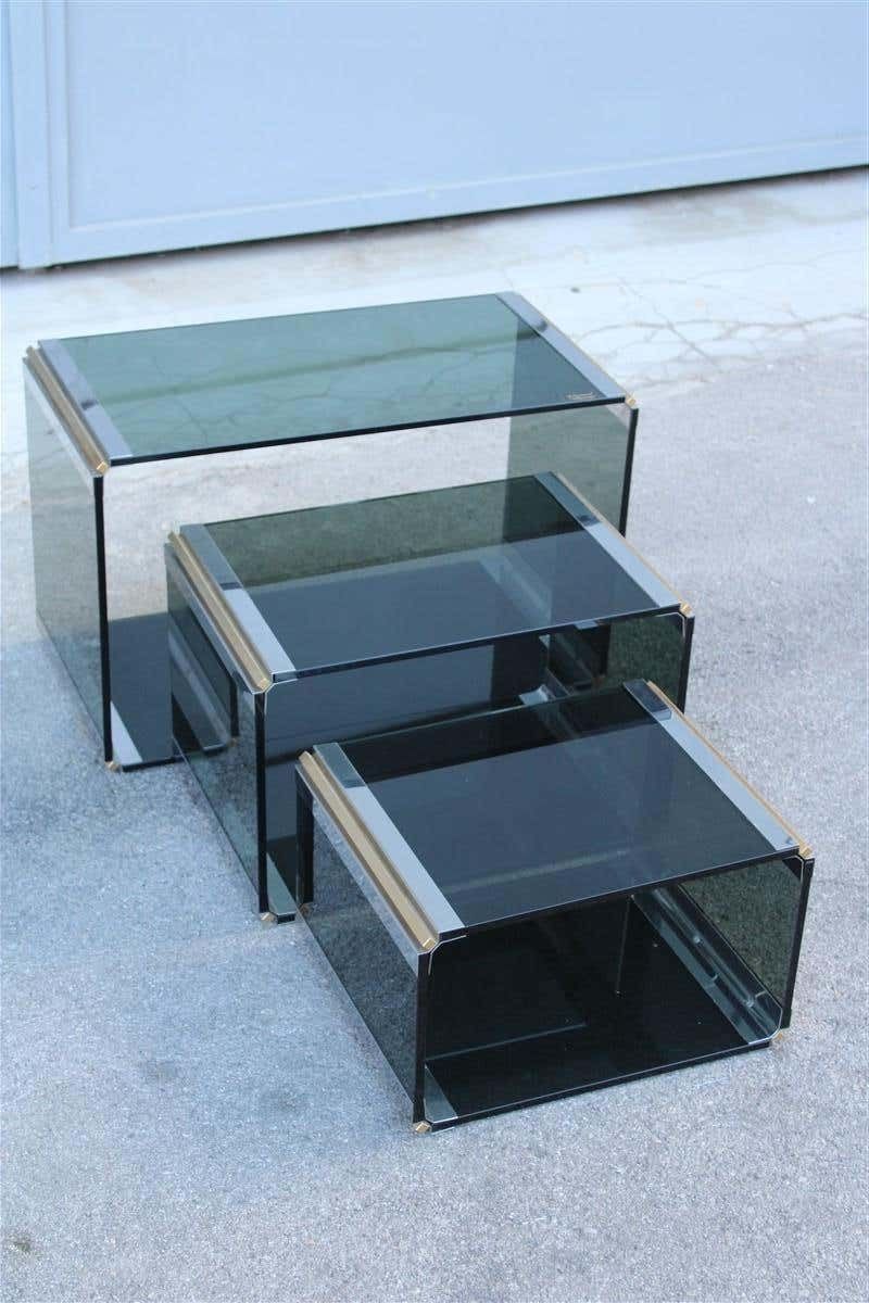Stackable Tables Stildomus 1970s Italian Glass Steel And Brass Argent Gold Rega photo furniture