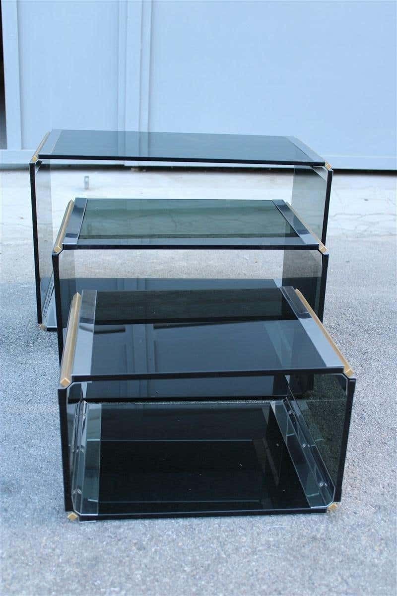 Stackable Tables Stildomus 1970s Italian Glass Steel And Brass Argent Gold Rega photo buy