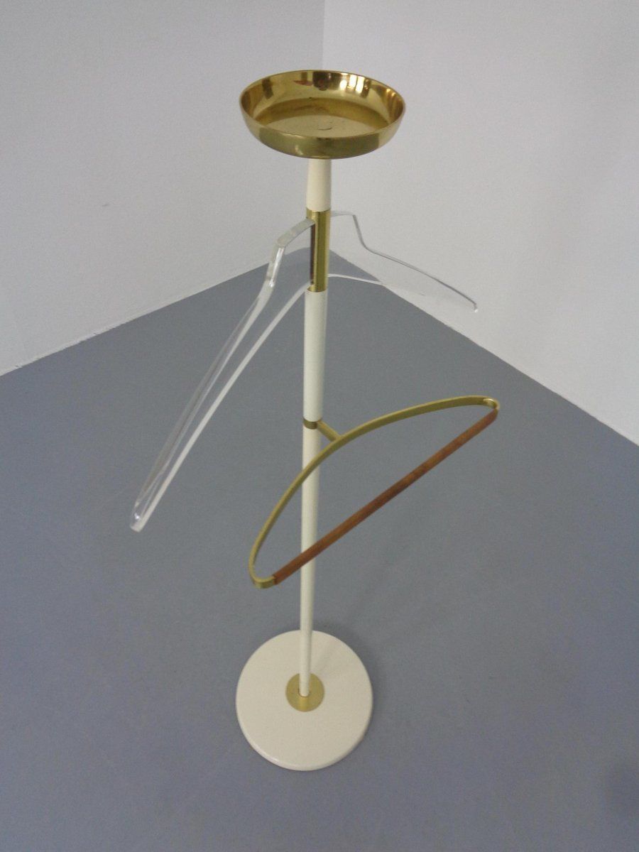 Valet Stand In Brass & Acrylic Glass & Leather From Vereinigte Werkstätten, Germany, 1950s photo vinterior