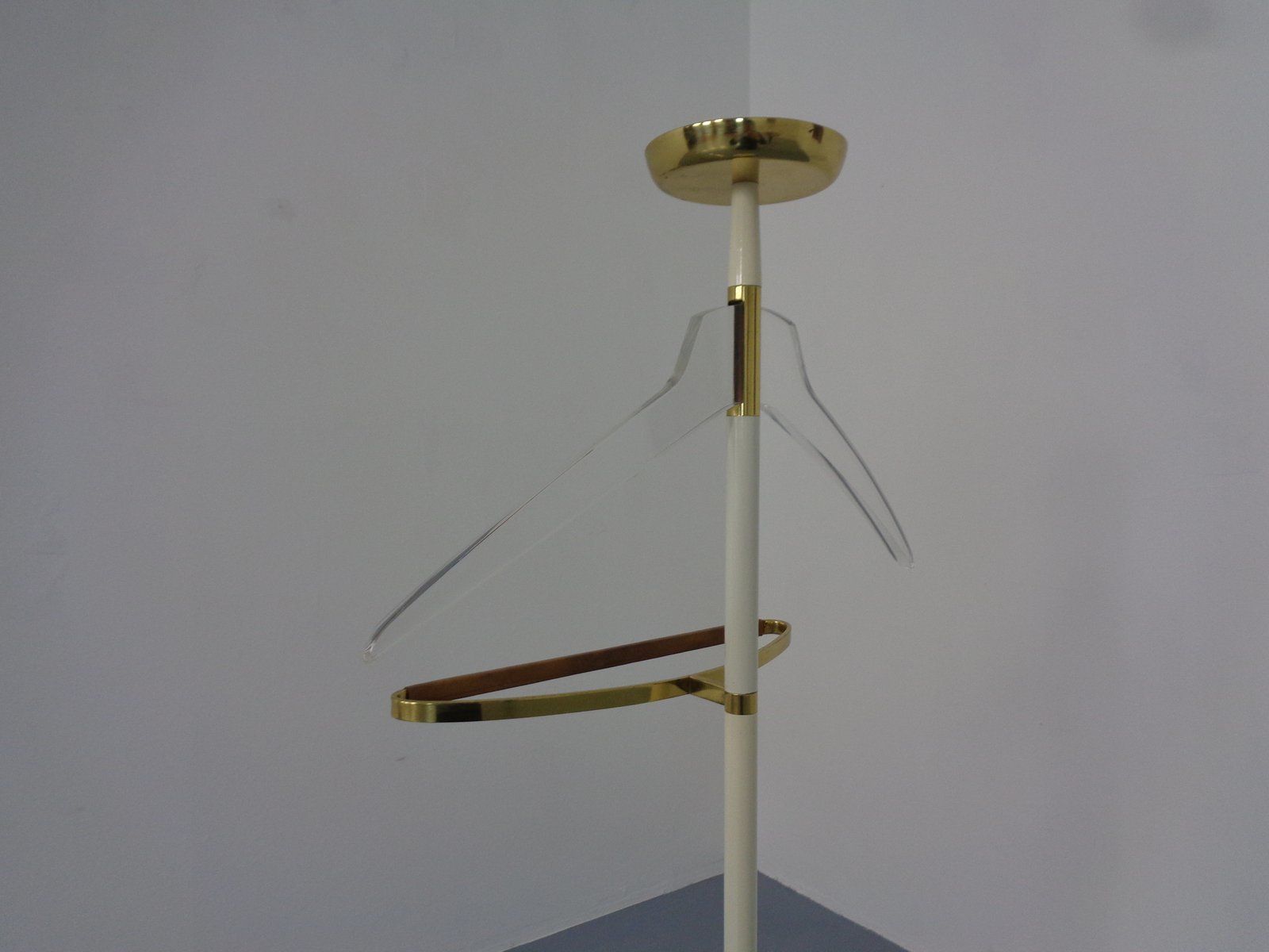 photo for sale Valet Stand In Brass & Acrylic Glass & Leather From Vereinigte Werkstätten, Germany, 1950s