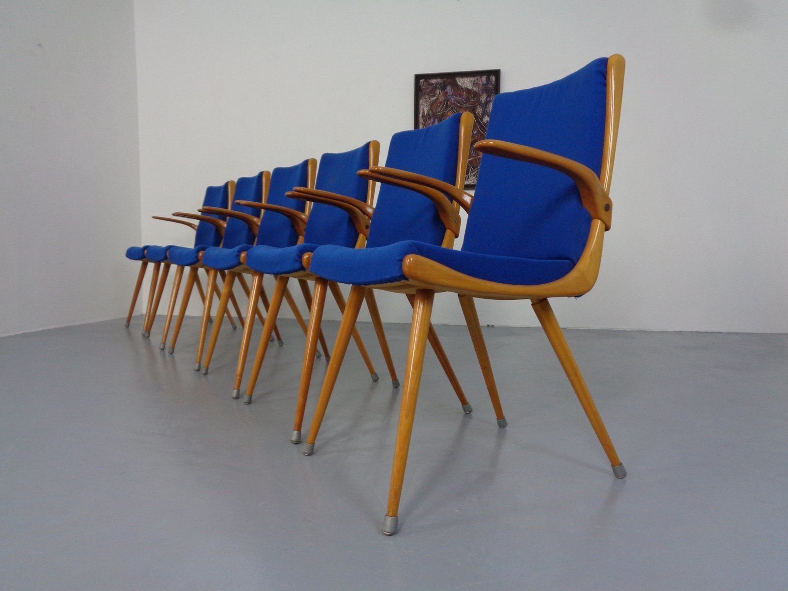 Mid Century German Boomerang Armchairs In Cherrywood, Set Of 6 photo for sale