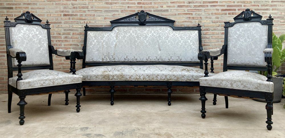 Alphonsine Armchairs In Ebonized Wood, 1900, Set Of 3