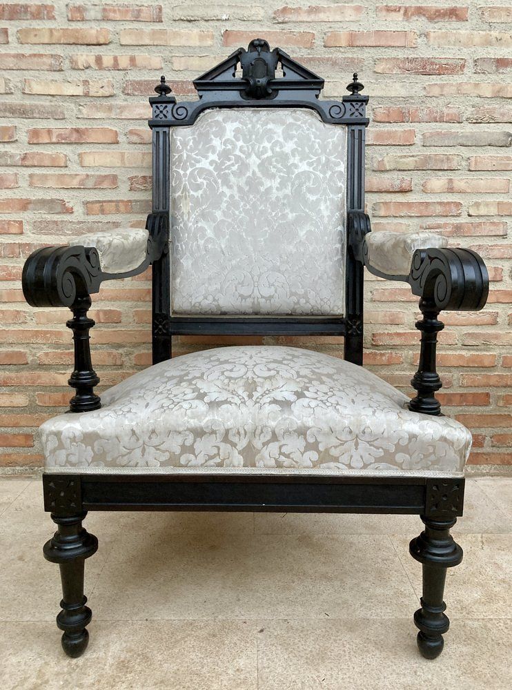 photo buy Alphonsine Armchairs In Ebonized Wood, 1900, Set Of 3