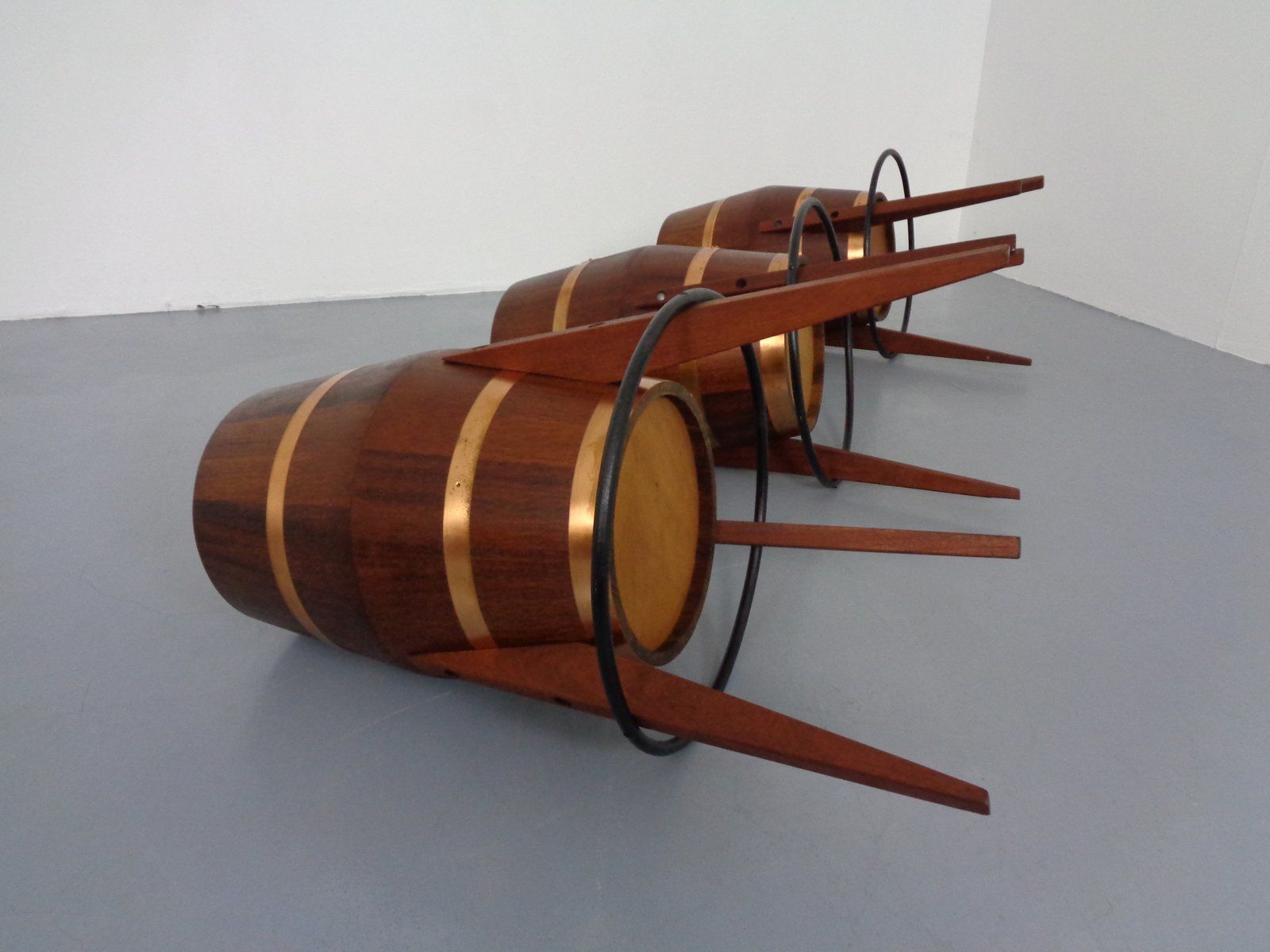 photo furniture Mid Century Teak & Copper Barstools, 1960s, Set Of 3