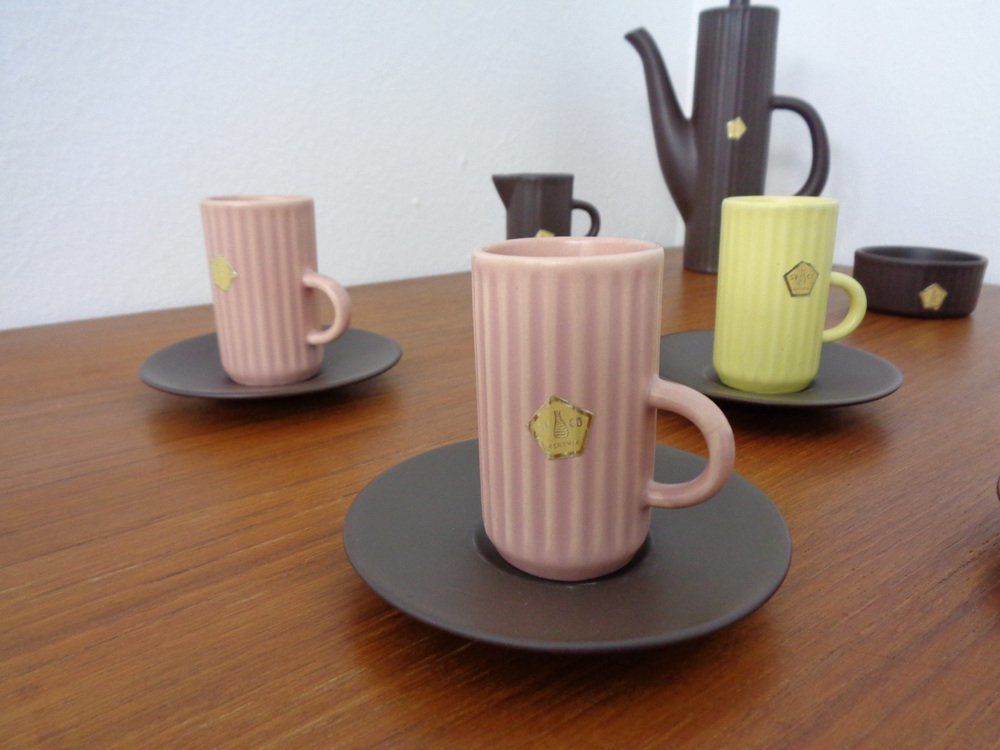 Swedish Syco Mocha Service, 1950s, Set Of 15 photo vintage