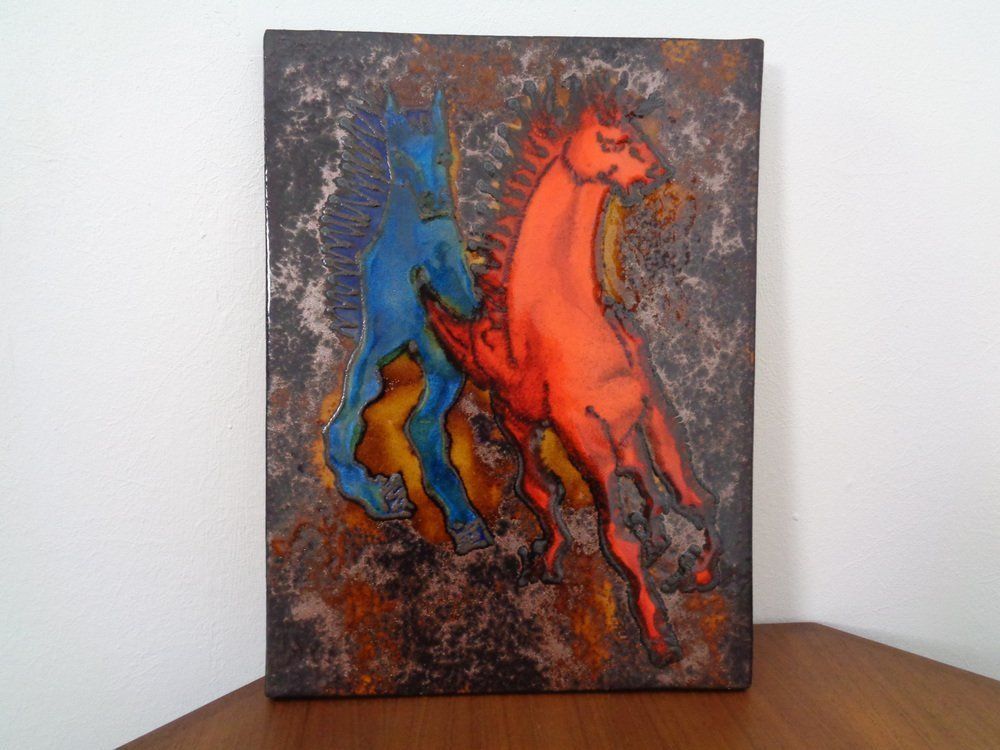 Vintage Ceramic 769 Plaque With Horses From Ruscha, 1970s photo Art