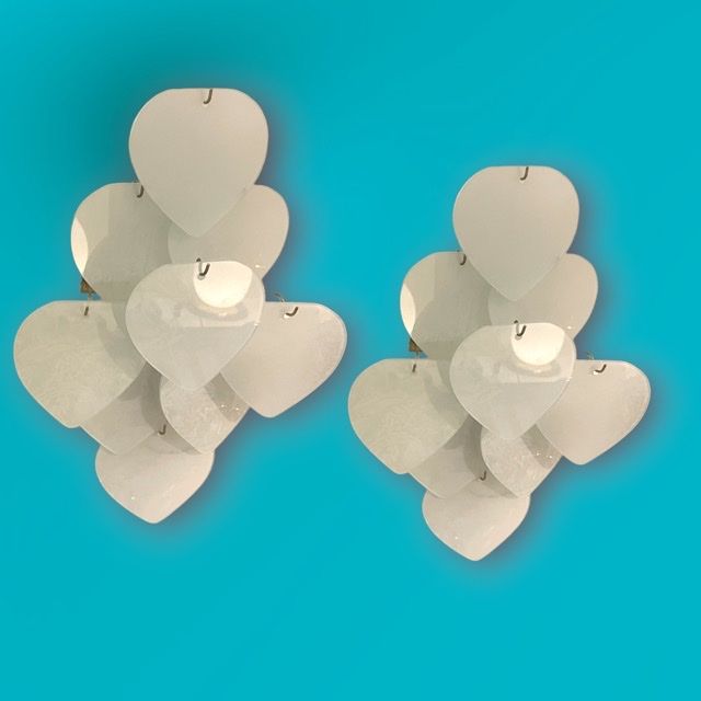 Lighting Heart Shaped Glass Sconces Set Of 2 1980’s photo