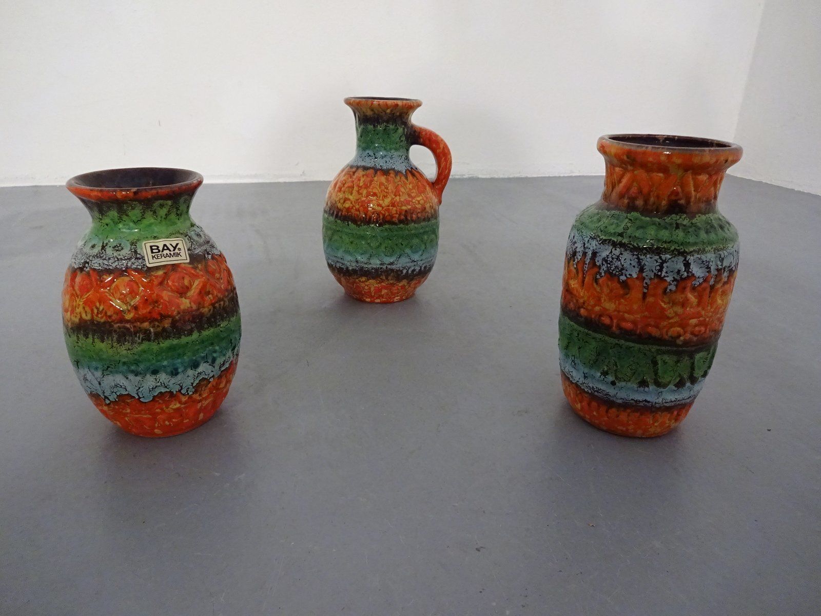 Ceramic Vases By Bodo Mans For Bay Keramik, 1960s, Set Of 3 photo for sale