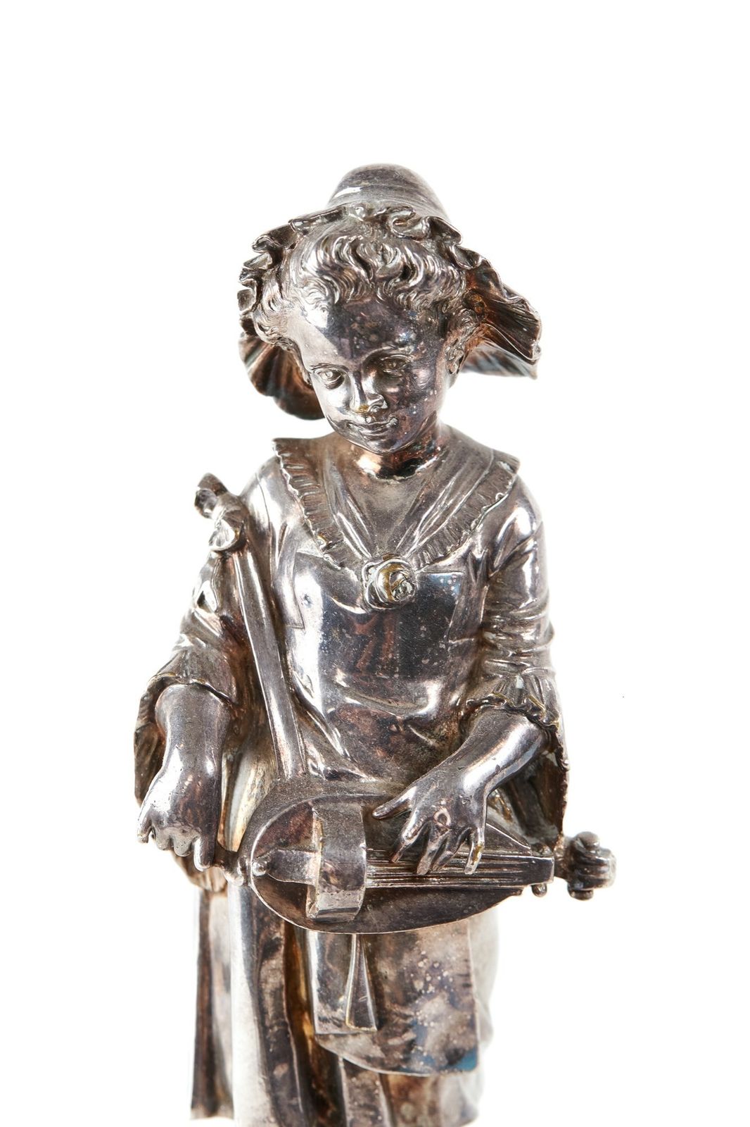 Edwardian Silver Plated Girl Musician Figure Playing The Hurdi Gurdi photo furniture
