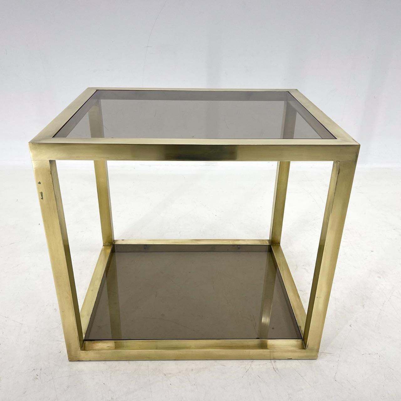 Italian Mid Century Brass And Smoked Glass Table, 1970's photo furniture