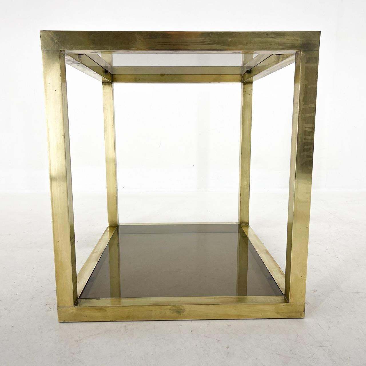 Italian Mid Century Brass And Smoked Glass Table, 1970's photo vinterior