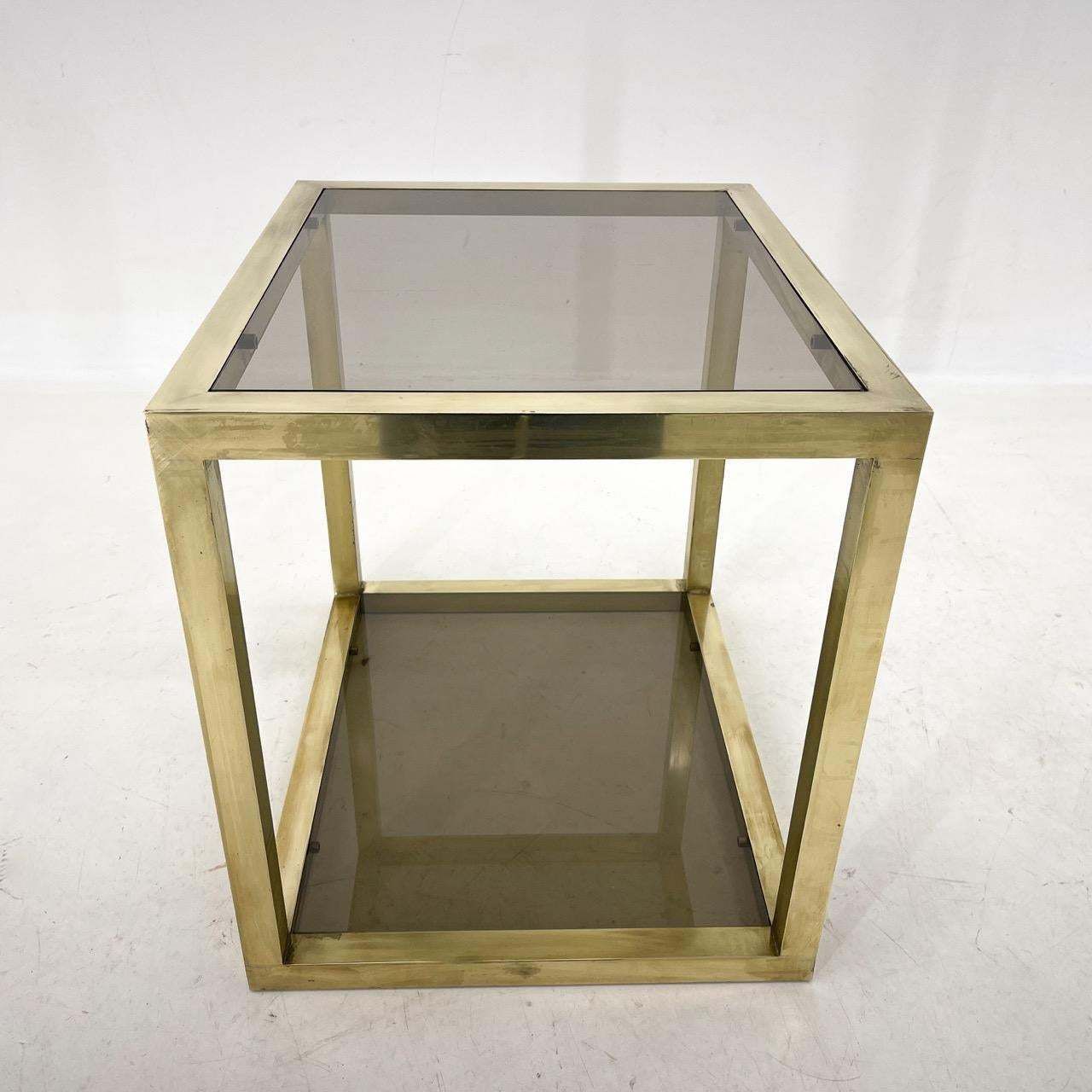 Italian Mid Century Brass And Smoked Glass Table, 1970's photo vintage