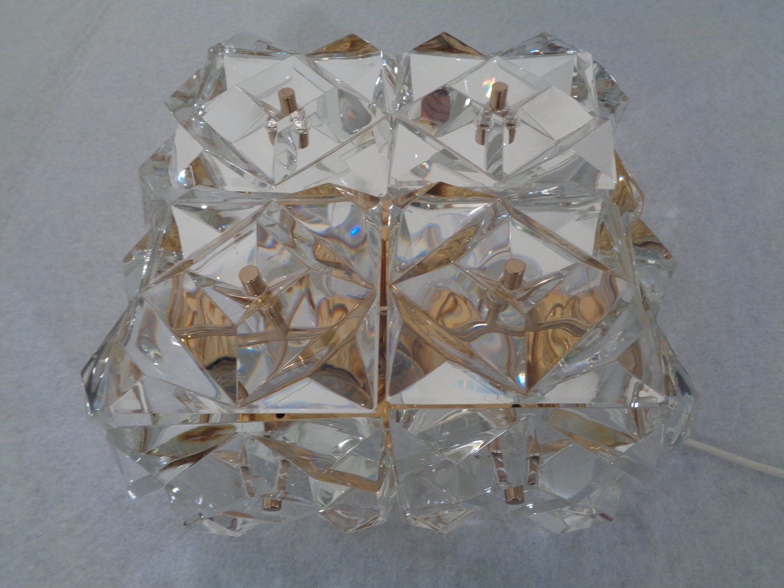 Gold Plated And Crystal Glass Flush Mount Light From Kinkeldey  1970s photo vintage