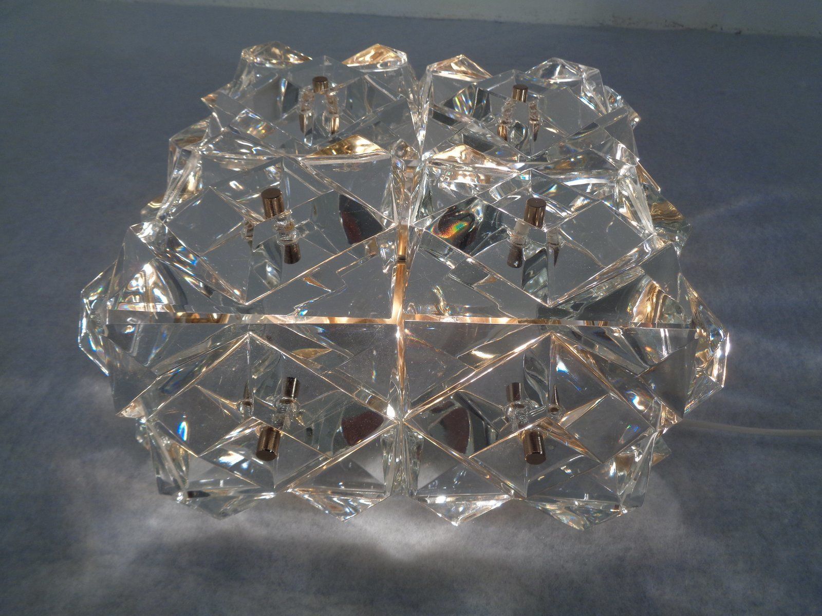 Lighting Gold Plated And Crystal Glass Flush Mount Light From Kinkeldey  1970s photo