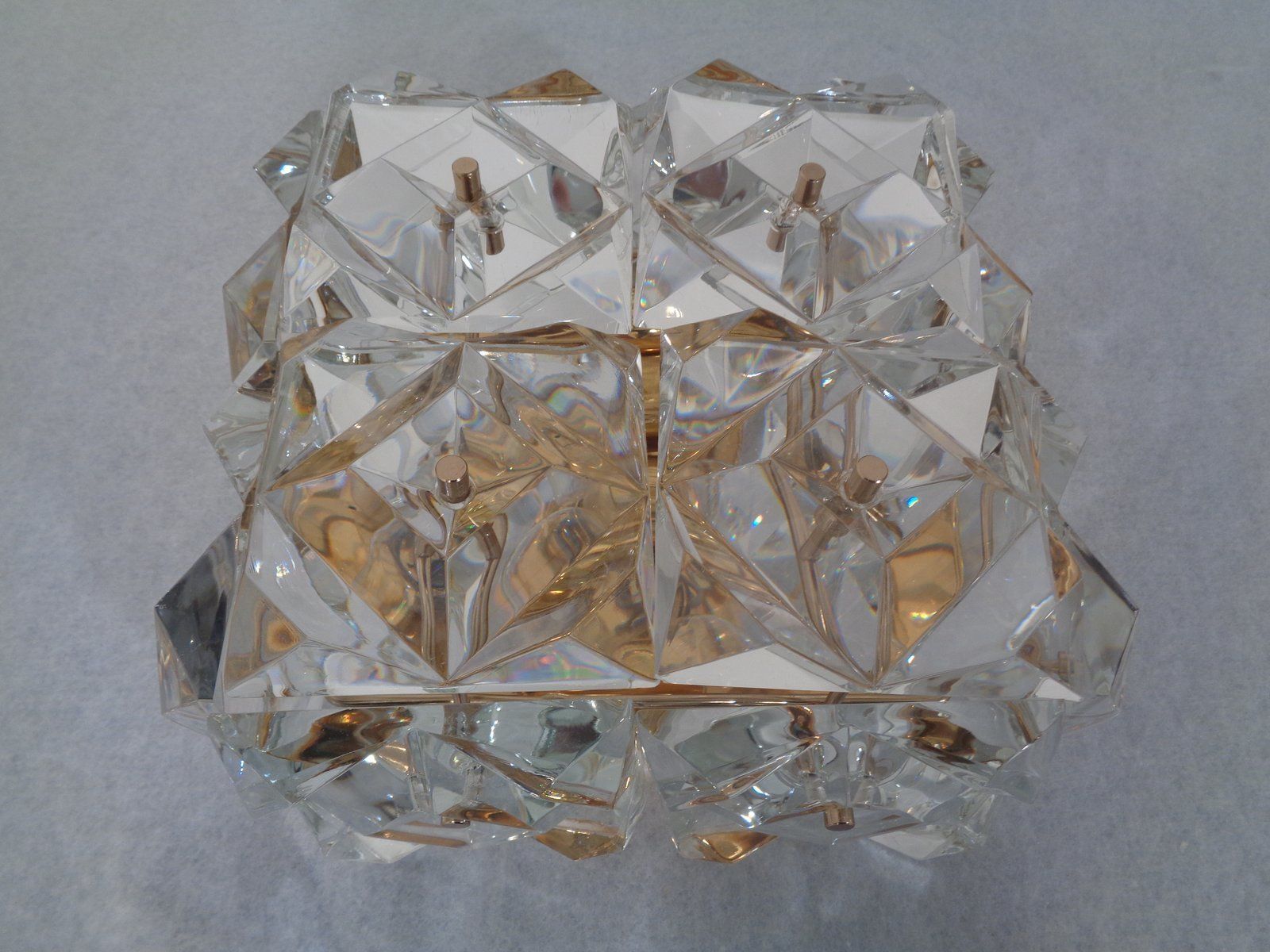506.0 Gold Plated And Crystal Glass Flush Mount Light From Kinkeldey  1970s photo