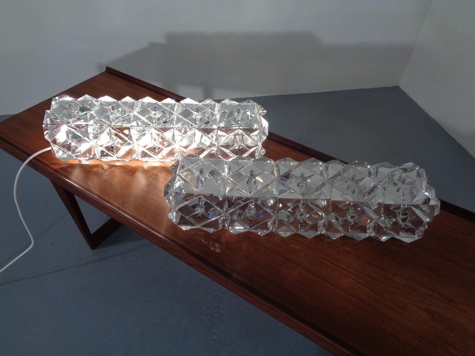 Chrome Plated And Crystal Glass Flush Mount Wall Lights From Kinkeldey 1970s Set Of 2 photo vinterior