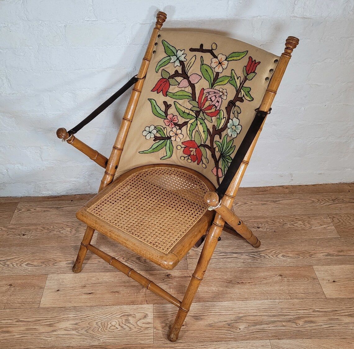 Antique Edwardian Bamboo Effect And Rattan Folding Chair