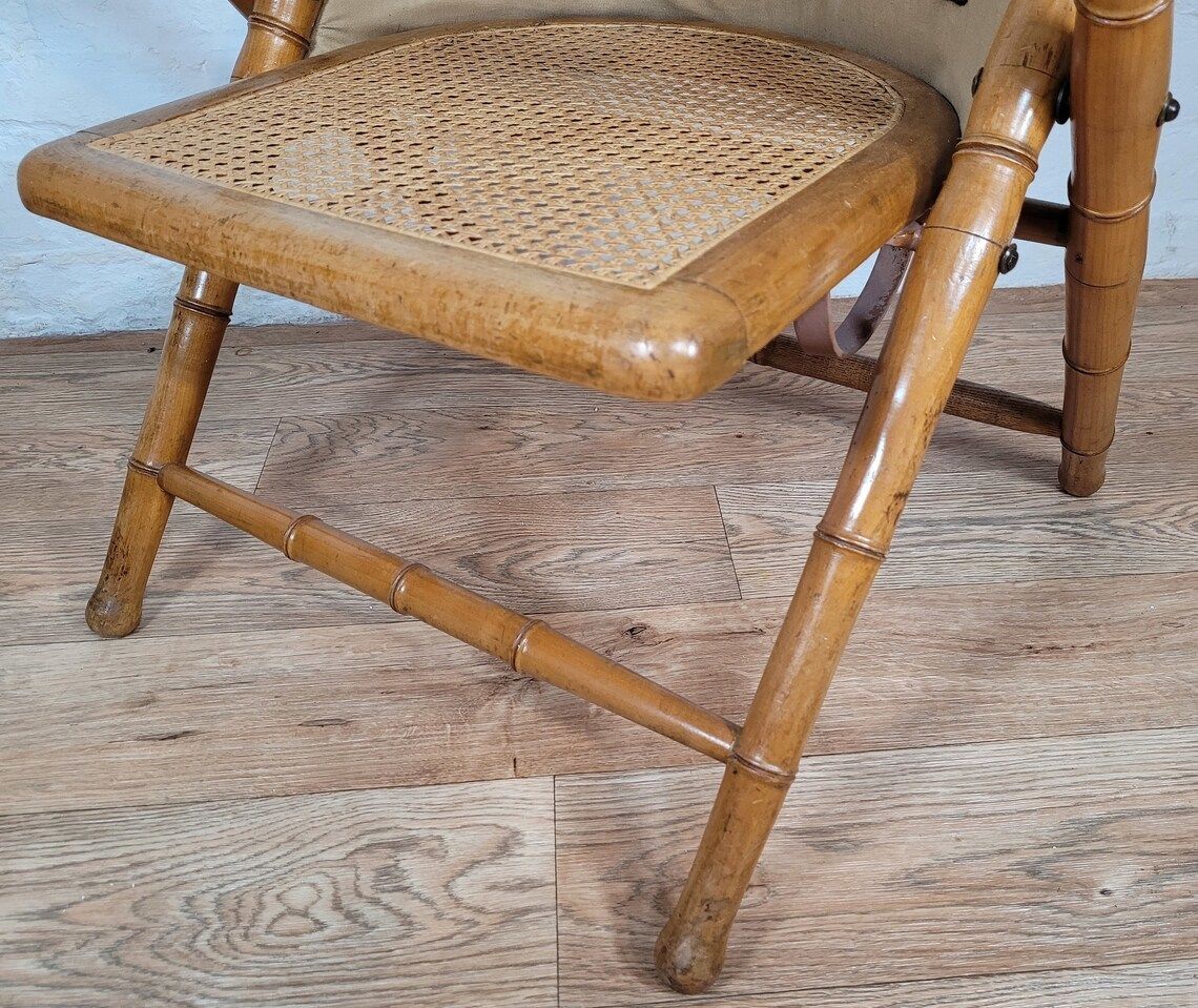 Antique Edwardian Bamboo Effect And Rattan Folding Chair photo vinterior