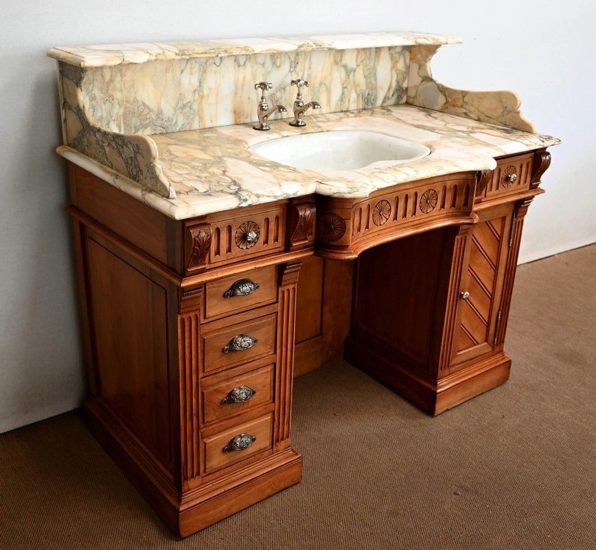 Important Vanity Unit / Washbasin In Cherry, "L'hygiène Moderne Paris"   Early 20th Century photo furniture