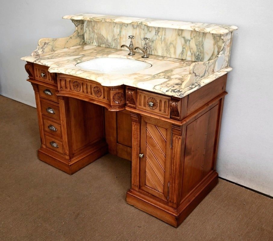 Important Vanity Unit / Washbasin In Cherry, "L'hygiène Moderne Paris"   Early 20th Century photo for sale
