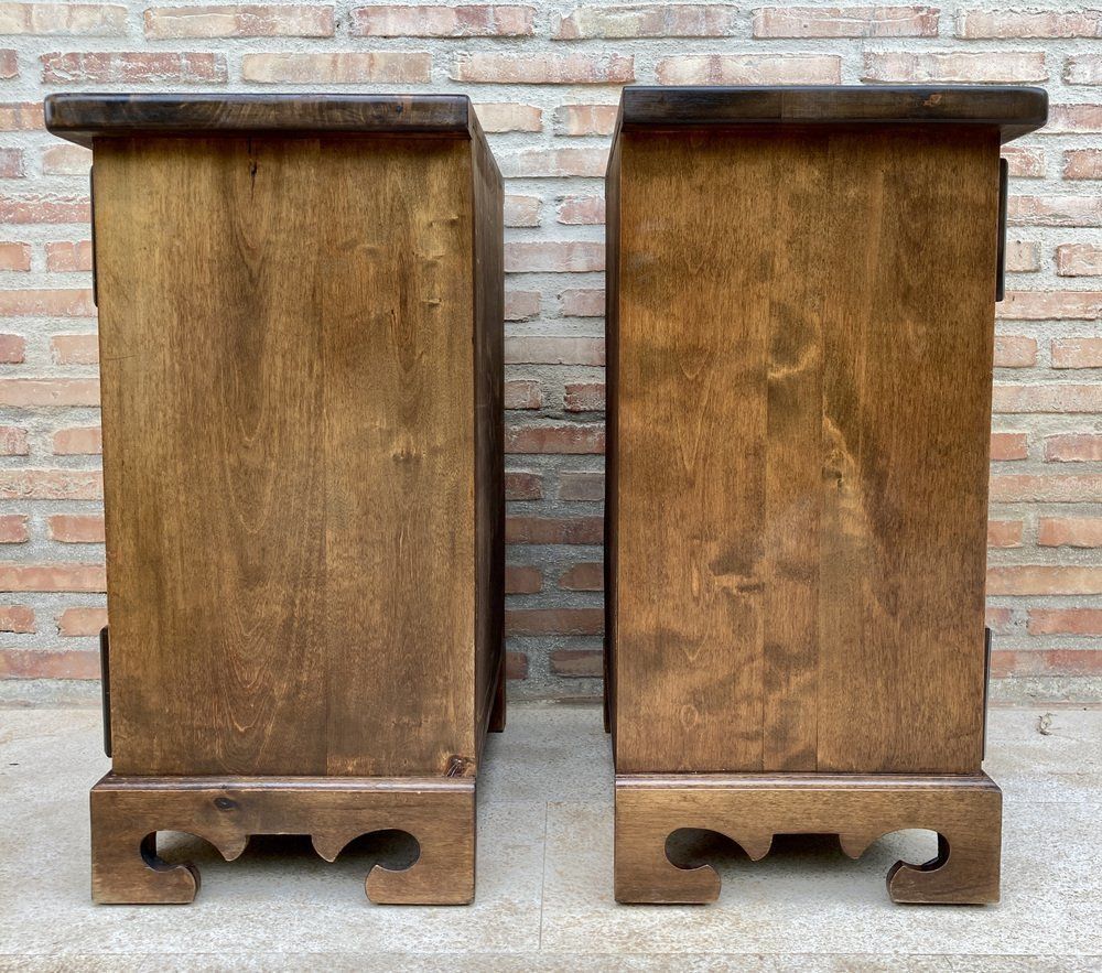 photo buy 20th Spanish Nightstands With Three Drawers  One Shelf And Bronze Hardware 1970s, Set Of 2