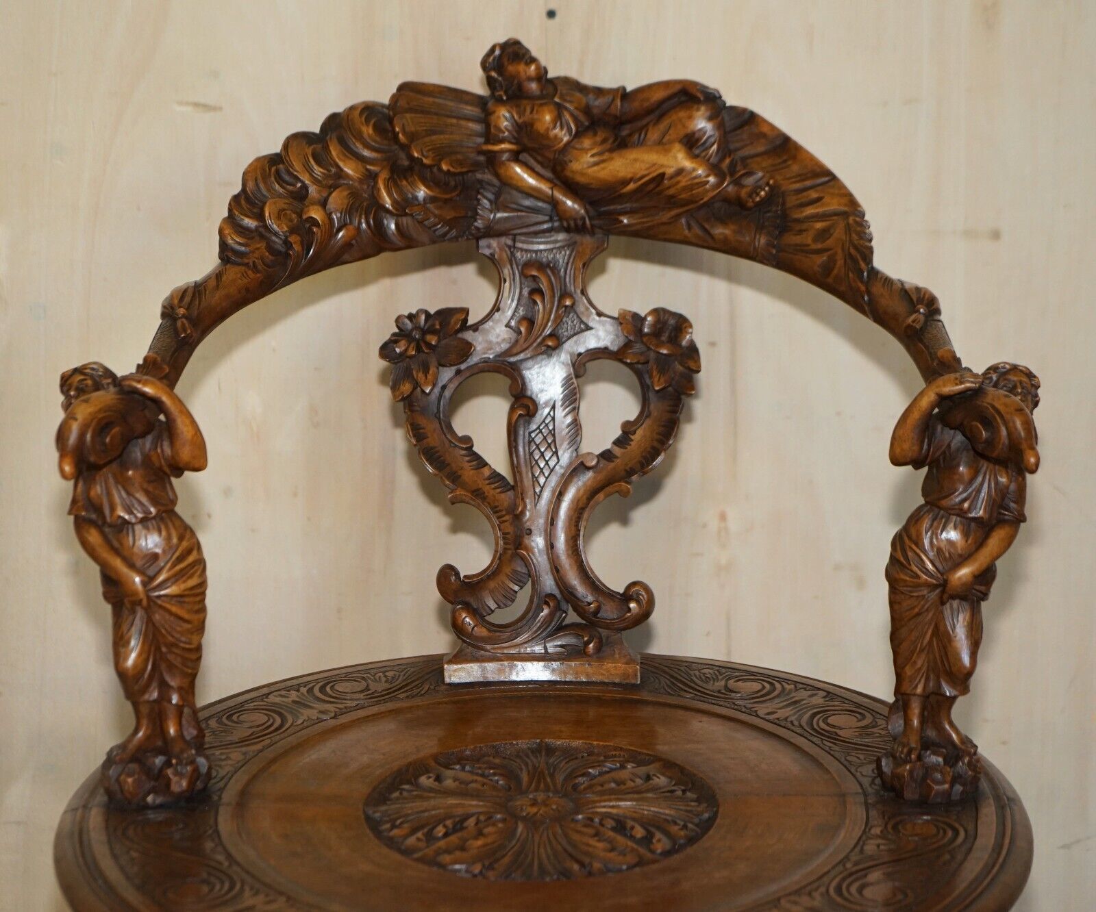 Original 19th Century Andrea Brustolon Style Hand Carved Italian Walnut Armchair photo furniture