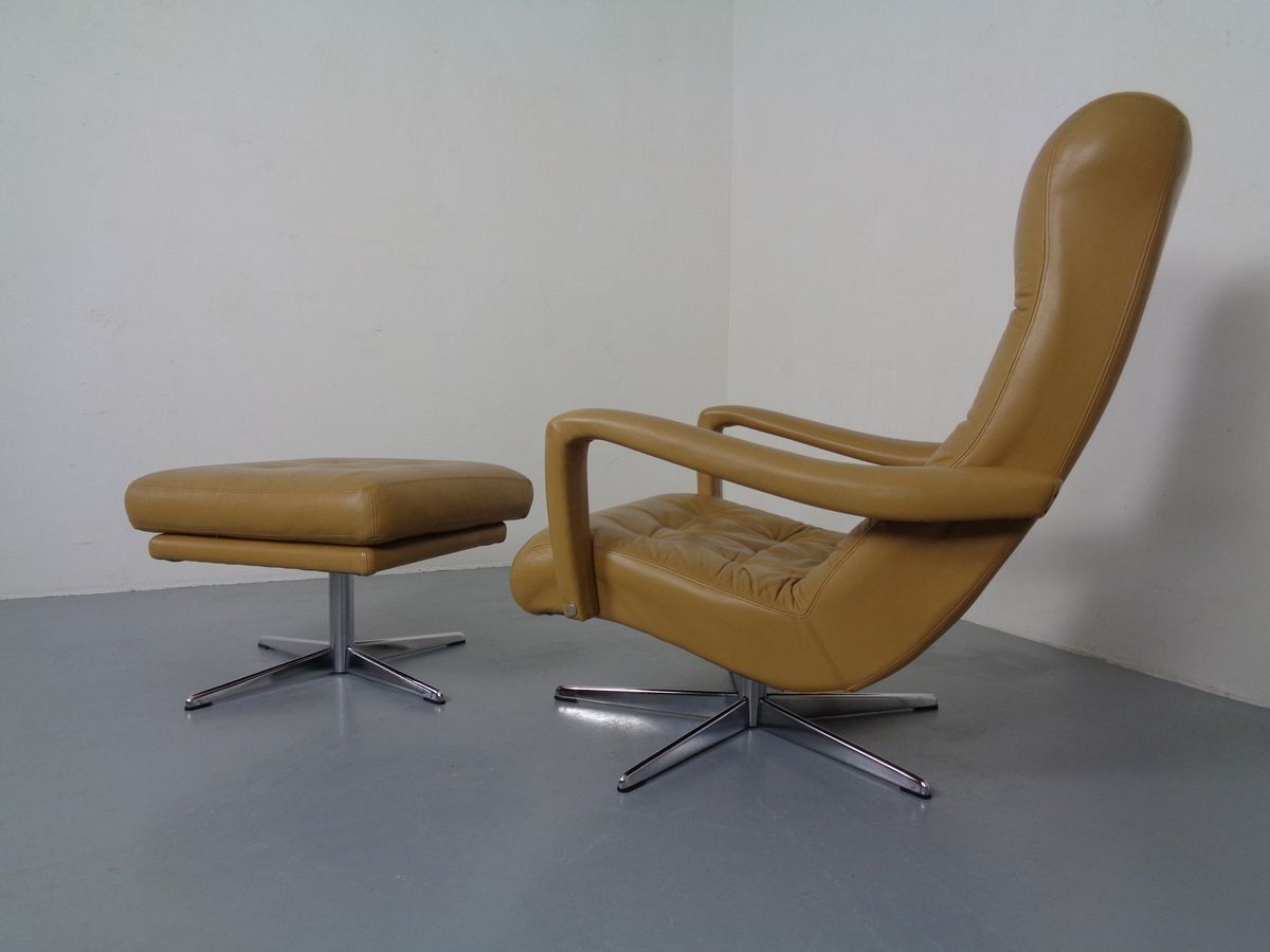 Leather Swivel Easy Chair And Ottoman 1970s  Set Of 2 photo furniture