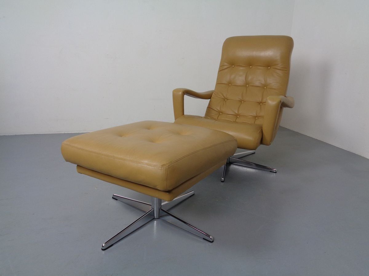 Leather Swivel Easy Chair And Ottoman 1970s  Set Of 2 photo for sale