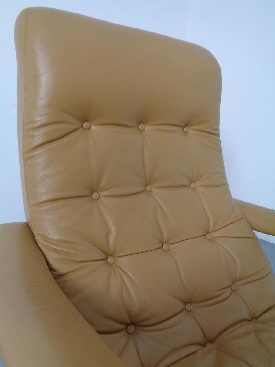 photo buy Leather Swivel Easy Chair And Ottoman 1970s  Set Of 2
