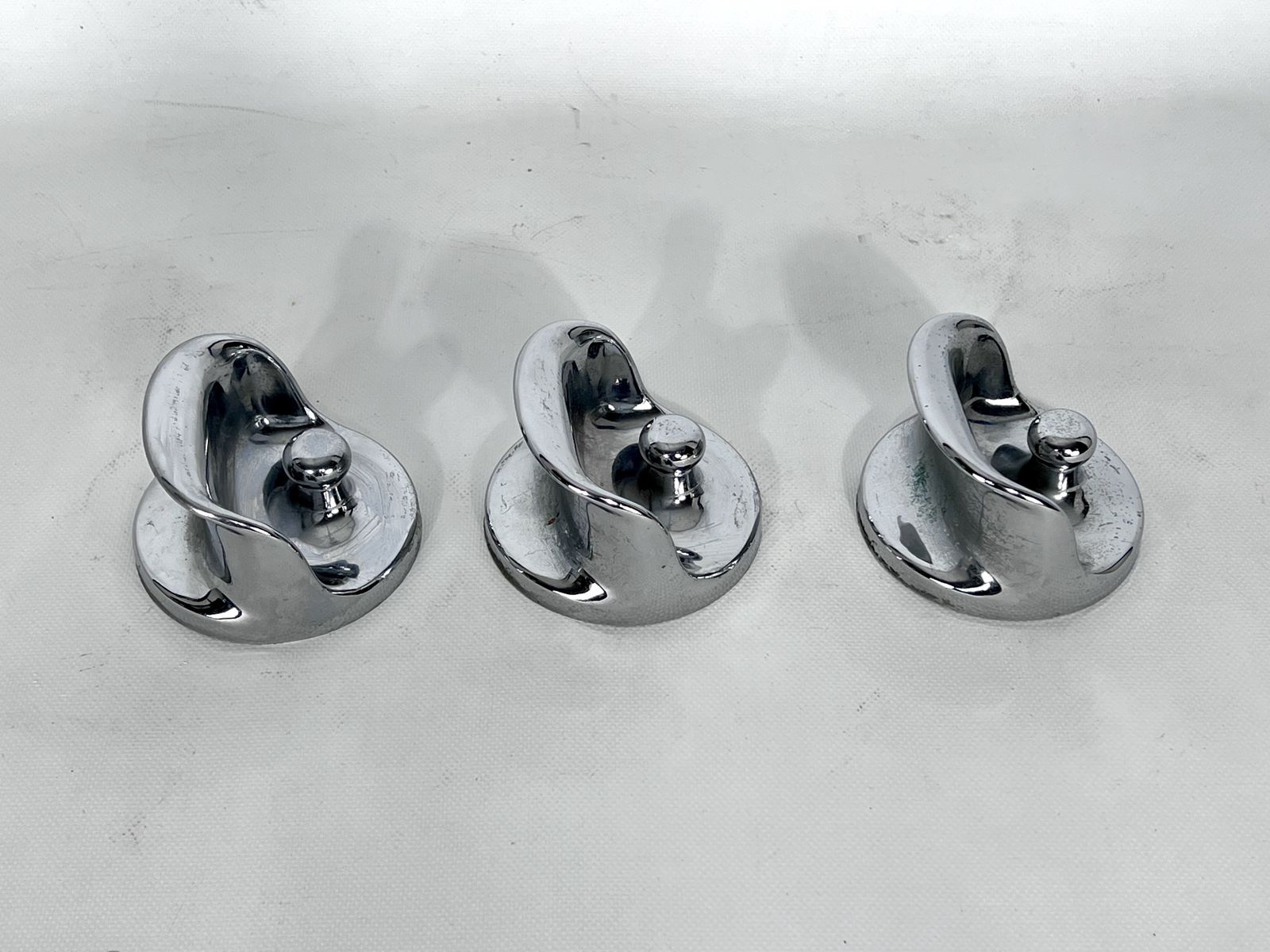 Mid Century Modern Set Of Three Chrome Plastic Coat Hangers Olaf Bohr 1960s