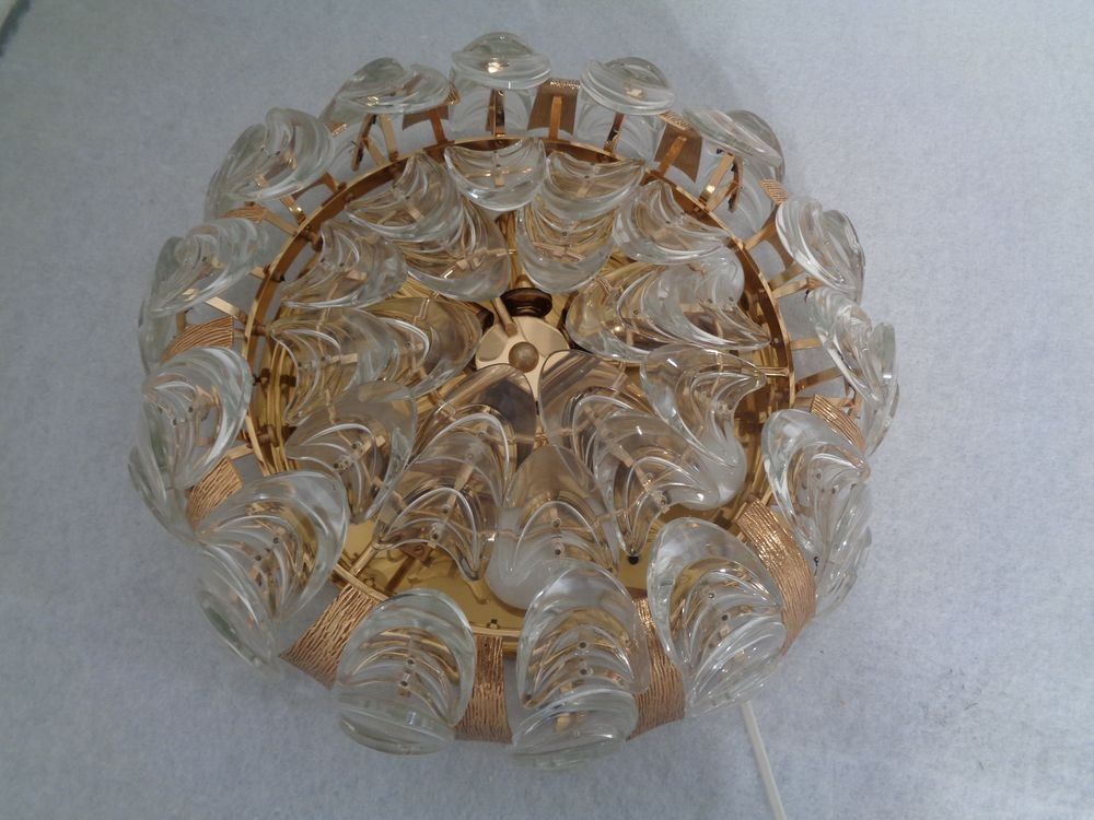 photo furniture Large Gilded Brass And Crystal Glass Ceiling Lamp By Ernst Palme For Palwa 1960s