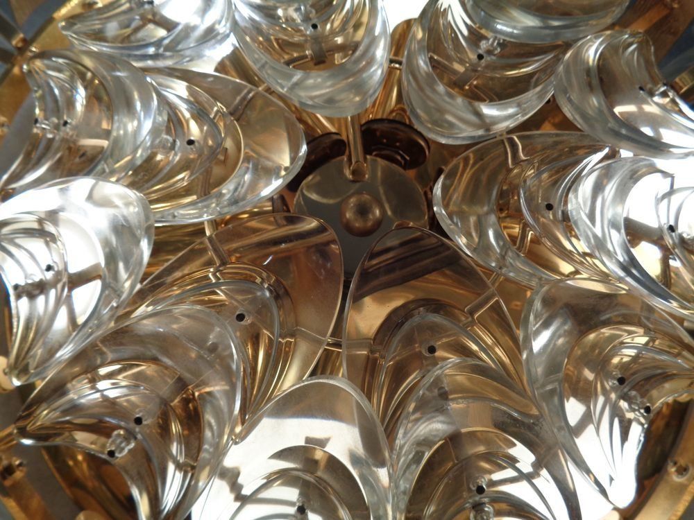 photo vinterior Large Gilded Brass And Crystal Glass Ceiling Lamp By Ernst Palme For Palwa 1960s