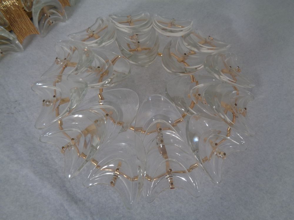 photo vintage Large Gilded Brass And Crystal Glass Ceiling Lamp By Ernst Palme For Palwa 1960s