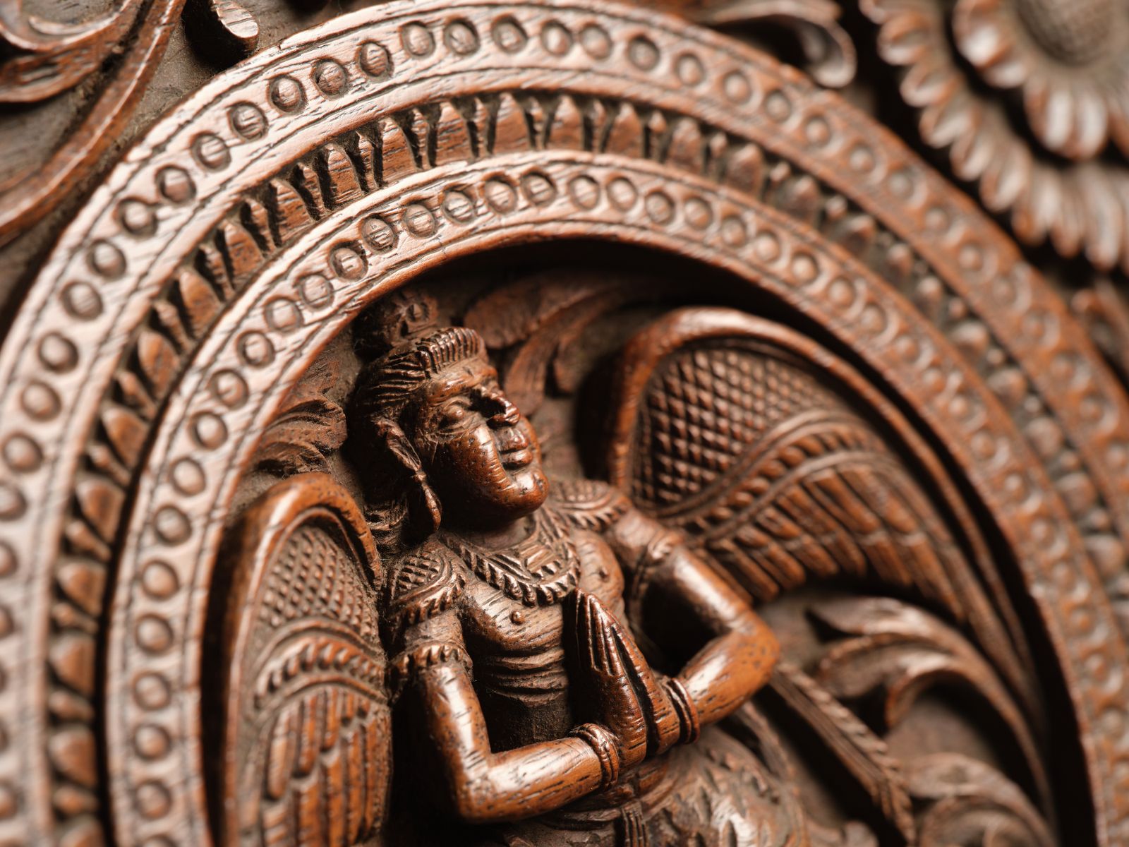 Very Rare Antique Indian Ornately Hand Carved Mahogany Gandharva Figure Teapoy Table Top Wall Plaque, Dated 1931 With Original Receipt. photo buy
