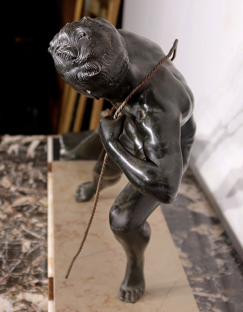 photo vinterior Important Spelter Sculpture "The Fisherman", By J. De Roncourt, Art Deco   1930