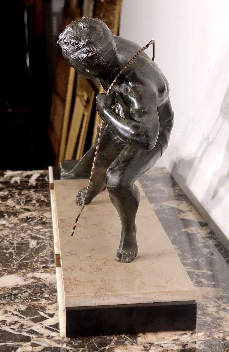 photo buy Important Spelter Sculpture "The Fisherman", By J. De Roncourt, Art Deco   1930