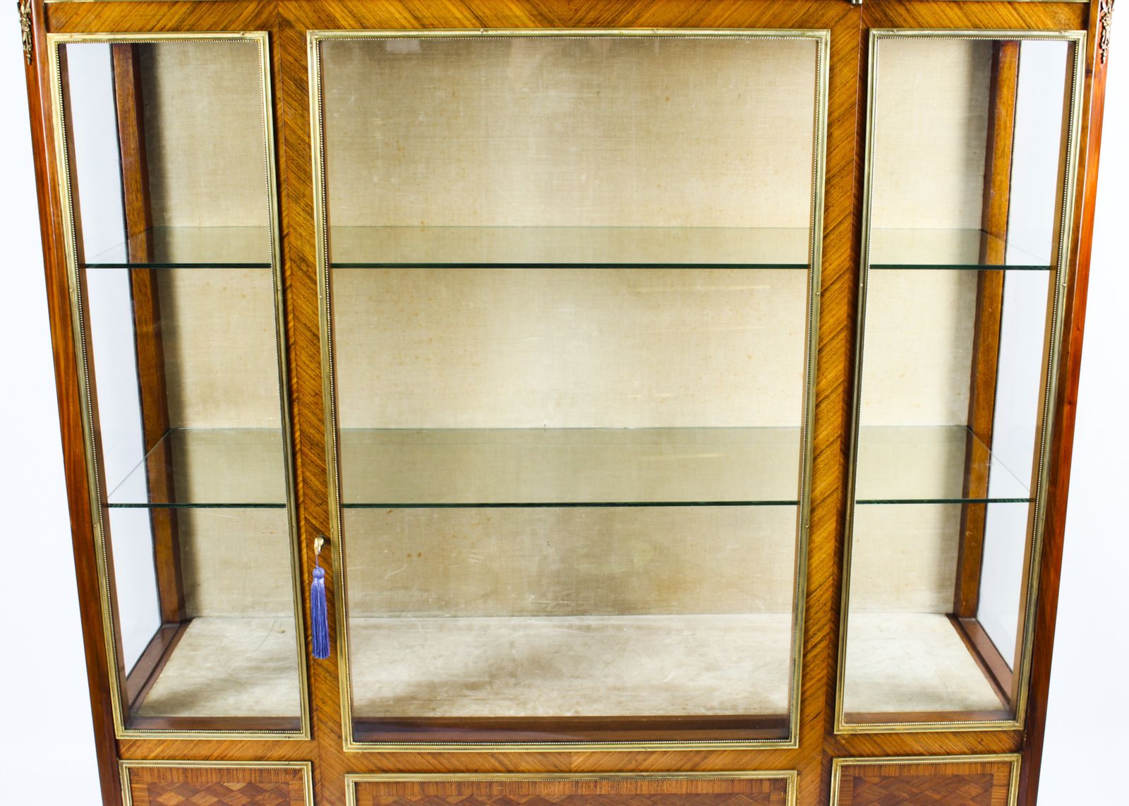 3950.0 Antique French Kingwood Parquetry Ormolu Mounted Vitrine Cabinet 19th C photo