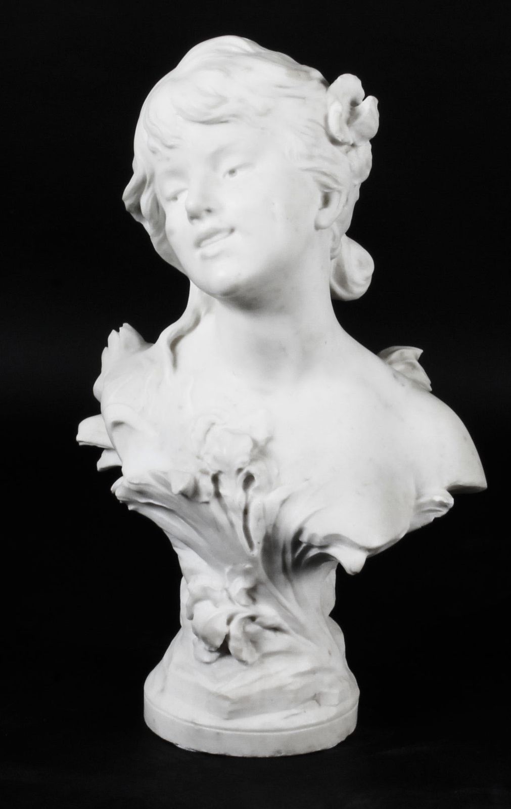 photo vinterior Antique Carrara Marble Portrait Bust By Auguste Moreau Circa 1890