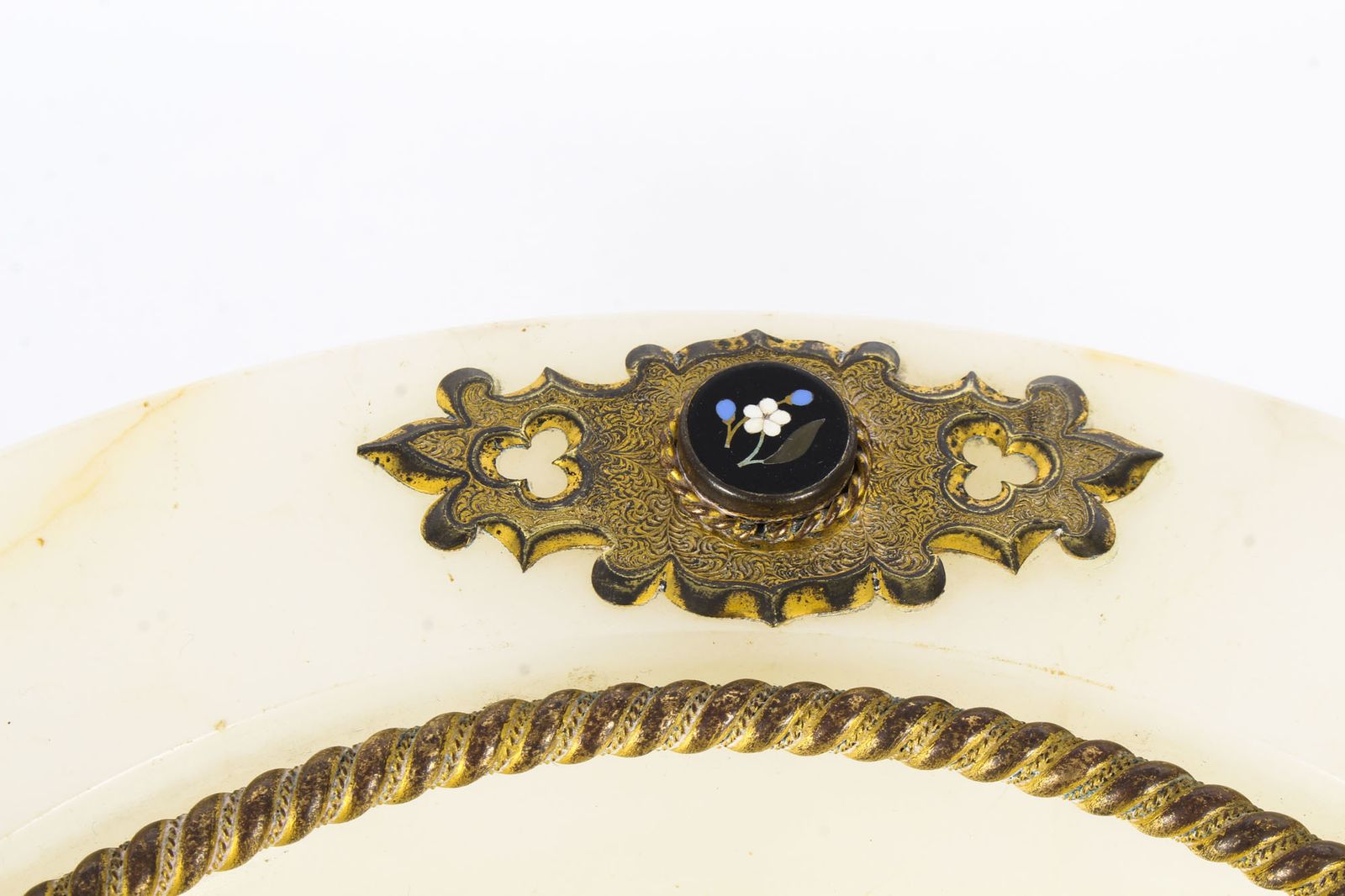 Antique Italian Pietra Dura Mounted Brass And Alabaster Comport Dish 19th C photo vintage