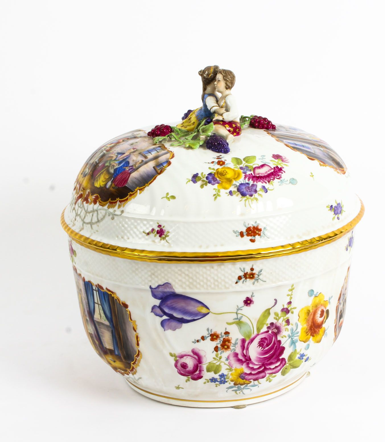 Magnificent Dresden Style Hand Painted Porcelain Tureen Late 20th Century photo furniture