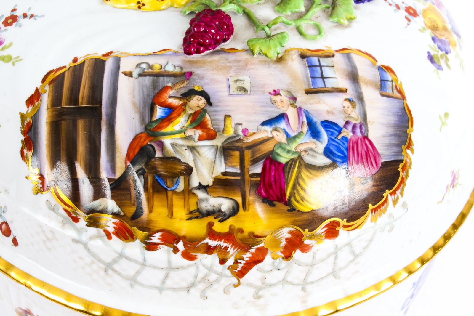 photo for sale Magnificent Dresden Style Hand Painted Porcelain Tureen Late 20th Century