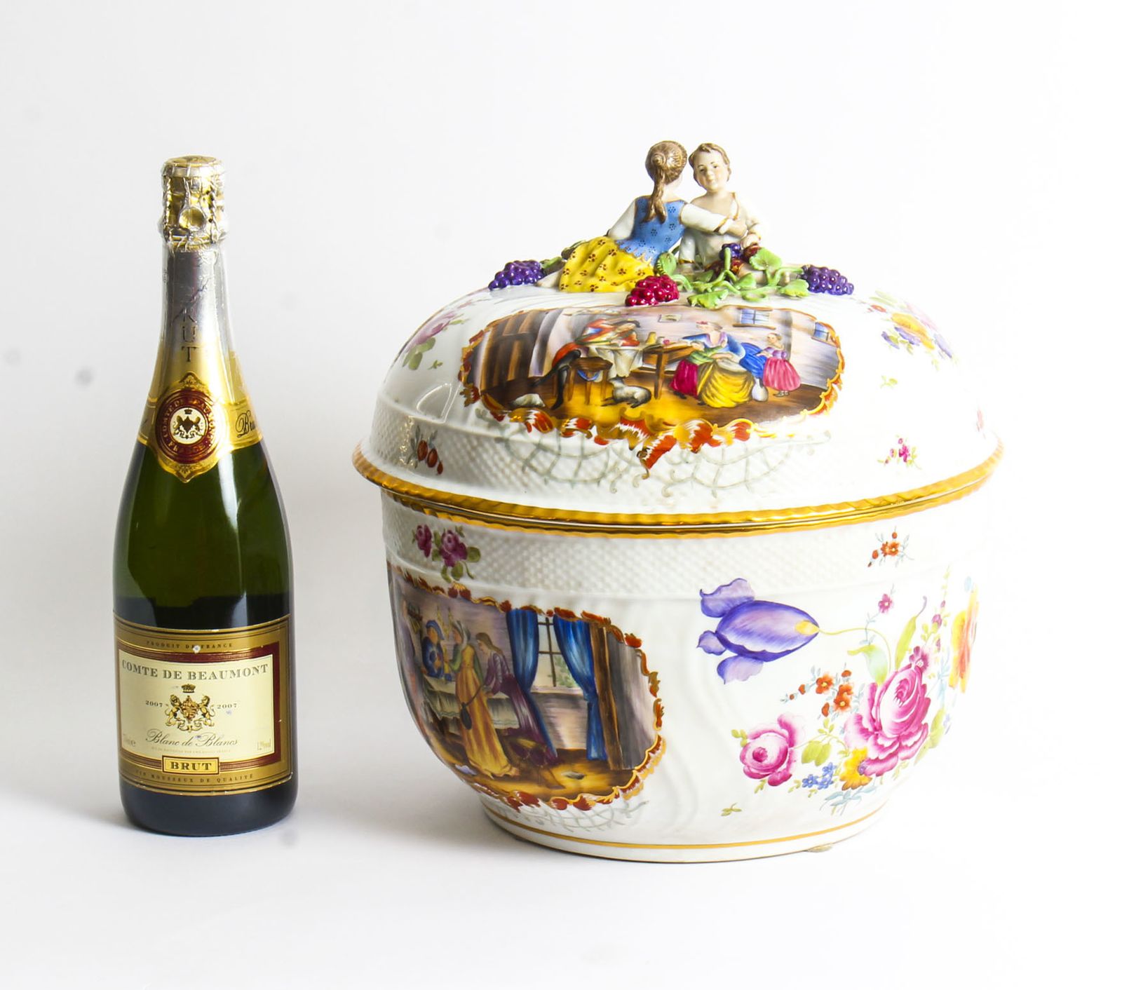photo buy Magnificent Dresden Style Hand Painted Porcelain Tureen Late 20th Century