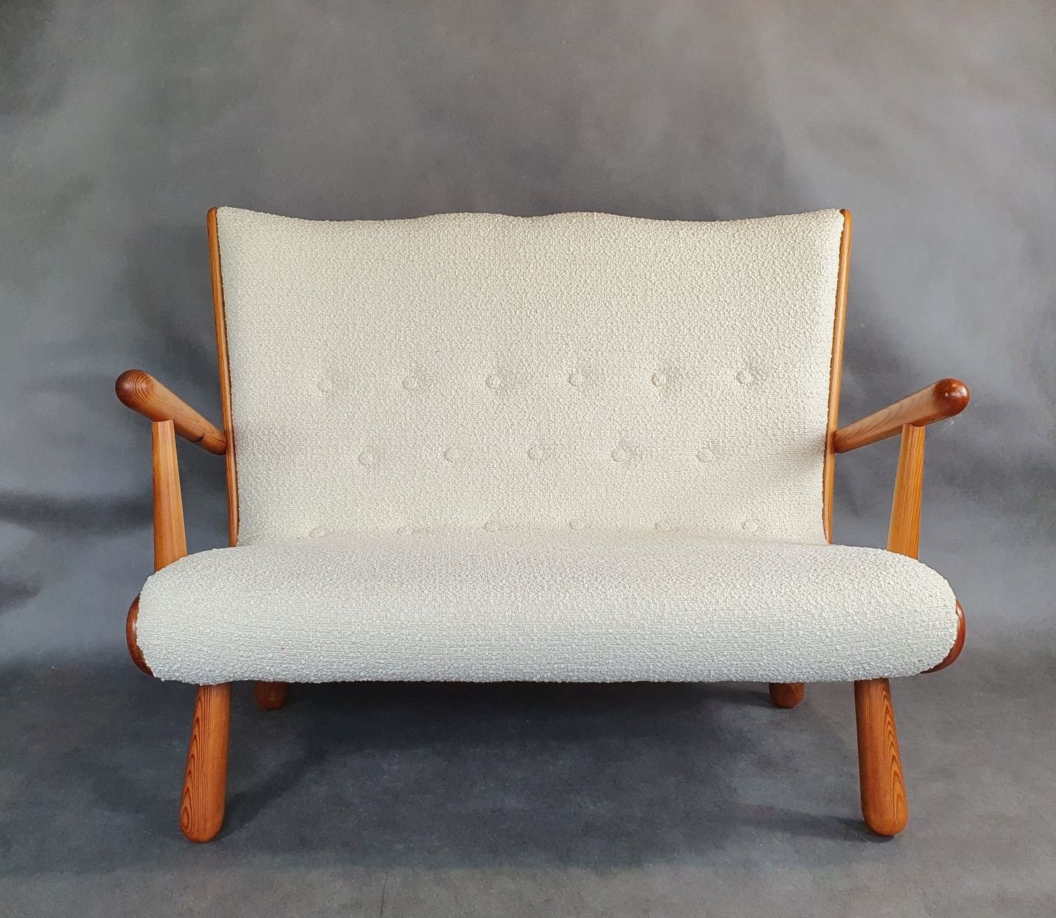 Two Seater Sofa In Bouclé Fabric And Oak, Attributed To Philip Arctander, Scandinavian Mid Century 1950s photo for sale